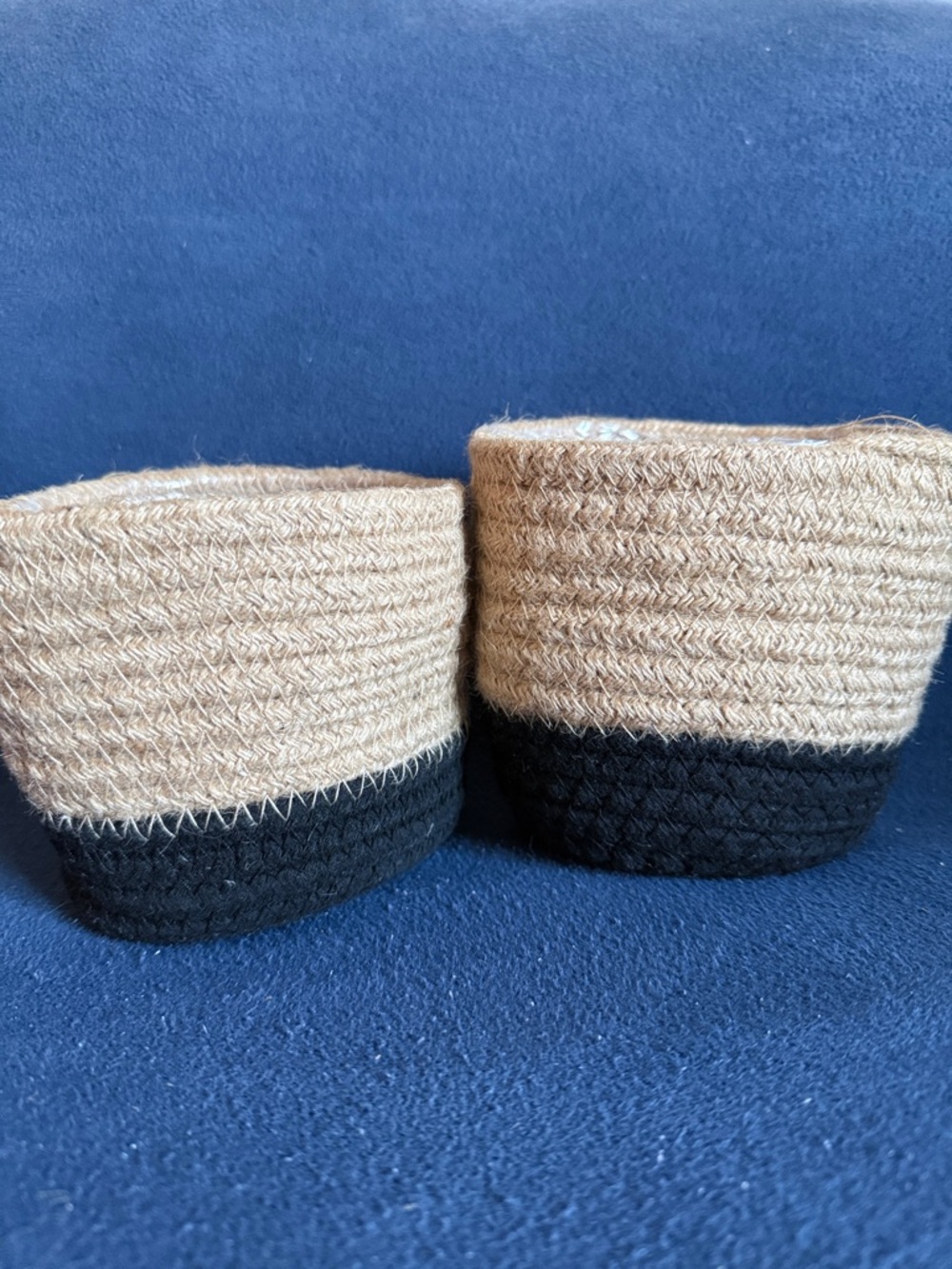 Two-Tone Woven Plant Baskets - Natural and Black